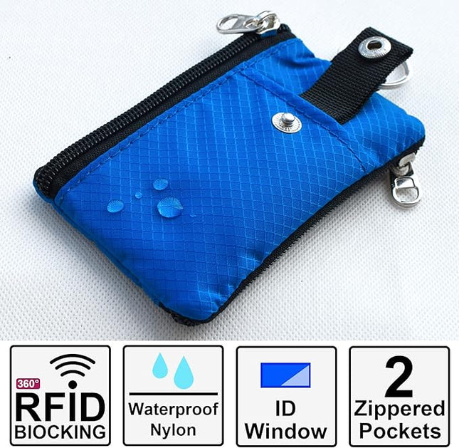 Minimalist RFID Blocking Small Wallet with ID Window,WaterResistant Zip Id Case Wallet with Lanyard Keychain for Cards,Cash,Travel,Women,Men