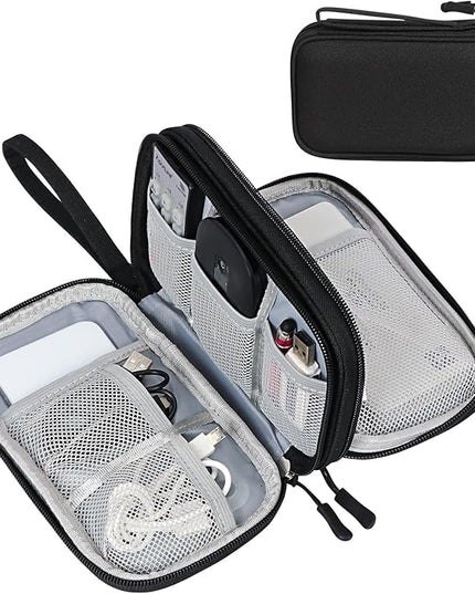 FYY Electronic Organizer, Travel Cable Organizer Bag Pouch Electronic Accessories Carry Case Portable Waterproof Double Layers Storage Bag for Cable, Cord, Charger, Phone, Earphone, Medium, Black