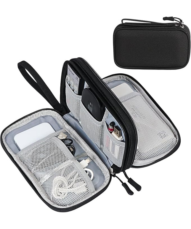 FYY Electronic Organizer, Travel Cable Organizer Bag Pouch Electronic Accessories Carry Case Portable Waterproof Double Layers Storage Bag for Cable, Cord, Charger, Phone, Earphone, Medium, Black