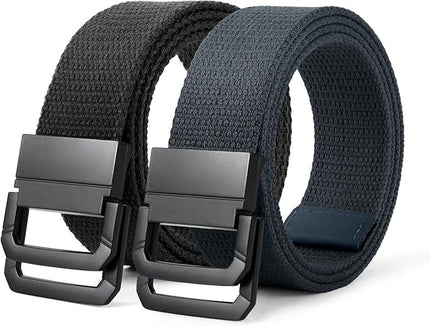SANSTHS Canvas Belt with Double Ring Buckle, Fabric Web Belt for Women Men Double Ring for Outdoor & Casual Wear