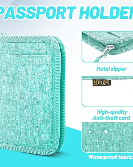 Passport Holder for Travel Essentials, RFID Blocking Protector Passport Wallets, Passport Document Organizer Case for Travel Must Have, Passport Book for Women, Couple, Family Cards, Tickets, ID, Cash