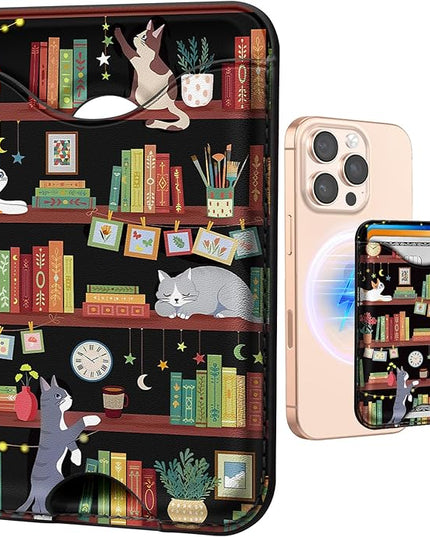 Shorogyt Compatible with Magsafe Wallet Magnetic Card Holder - Book Cat Phone Wallets for Women Teen Girls Cute for iPhone 17/16/15/14/13/12 Series Slim for Apple Mag RFID Magnet, Fit 3 Cards