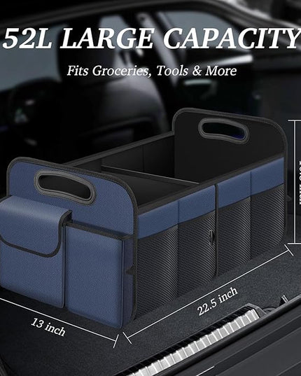 Trunk Organizer, Collapsible Waterproof Multi-Compartment Trunk Organizer for SUVs & Sedans, Car Storage with Reinforced Handles, Car Accessories for Women and Men, 52L