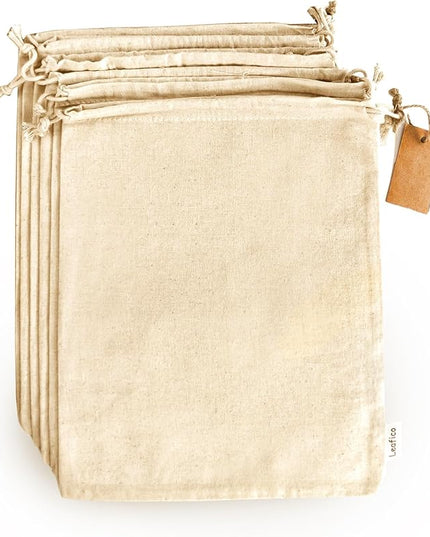 LEAFICO Cotton Storage Bags – X-Large 14x17 Inch (6-Pack) – Reusable Muslin Bags with Drawstrings – Biodegradable Canvas Fabric Sacks – Perfect for Bread, Bulk Produce, Potatoes, Onions, Shoes