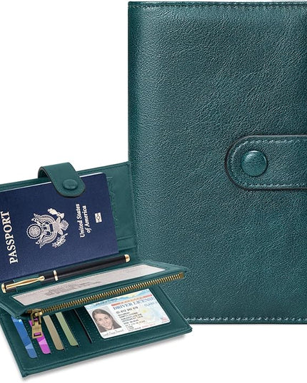 BKNOOU Passport Holder for Women and Man, Compact Travel Passport Wallet Rfid Blocking Passport Holder Leather Travel Wallet Trifold Clutch Wallet, Passport Cover Holds Cards, Tickets, Cash and Pen