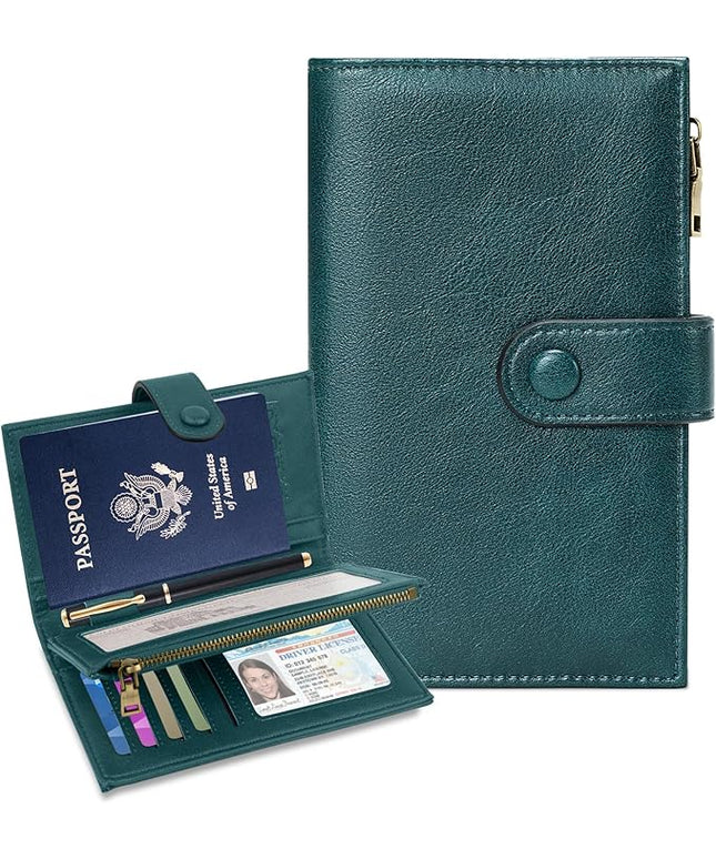 BKNOOU Passport Holder for Women and Man, Compact Travel Passport Wallet Rfid Blocking Passport Holder Leather Travel Wallet Trifold Clutch Wallet, Passport Cover Holds Cards, Tickets, Cash and Pen