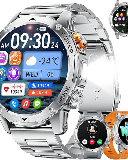 LIGE Smart Watch for Men (Make/Answer Calls) with 1000mAh, 1.75" HD Screen Smartwatch with Flashlight, Heart Rate/Sleep Monitor, IP68 Waterproof, 100+ Sports Modes for Android iOS, 3 Straps