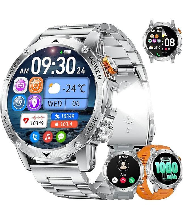 LIGE Smart Watch for Men (Make/Answer Calls) with 1000mAh, 1.75" HD Screen Smartwatch with Flashlight, Heart Rate/Sleep Monitor, IP68 Waterproof, 100+ Sports Modes for Android iOS, 3 Straps