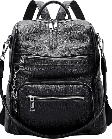 ALTOSY Genuine Leather Backpack Purse for Women Large Shoulder Bag With Laptop Compartment Multiple Pockets(S106 Black)