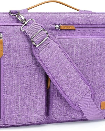 MOSISO 360 Protective Laptop Shoulder Bag,17-17.3 inch Computer Bag Compatible with MacBook, HP, Dell, Lenovo, Asus Notebook,Side Open Messenger Bag with 4 Zipper Pockets&Handle, Lilac