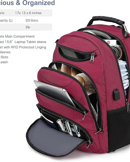 Boavan Laptop Backpack for men, 15.6 inch Laptop Bag with USB Port, Waterproof Travel Work Backpack Purse, Anti-Theft Teacher Nurse Doctor Casual Bookbags Office Business backpack，Russet Red