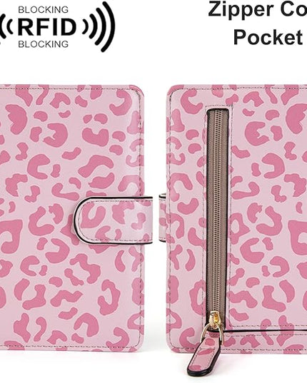 Passport Holder for Travel Essentials, RFID Blocking Passport Wallet Cover with Magnetic Closure, Passport Book Holders for Women and Men (Pink Leopard)