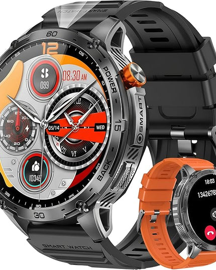 Military Smart Watch, 1.75" Crystal Ultra-Clear AMOLED Display,Spo2 Blood Oxygen Heart Rate Monitor Super Long Standby 730mAh Battery, Bluetooth Calling,LED Flashlight,IP68 Waterproof (Black)