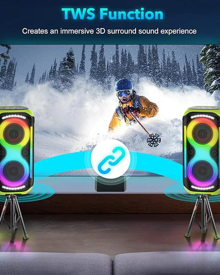 Bluetooth Speaker 160W Loud Wireless Outdoor Portable Big Powerful Deep Bass Sound TWS Large Home Party Speakers with Subwoofer LED Lights