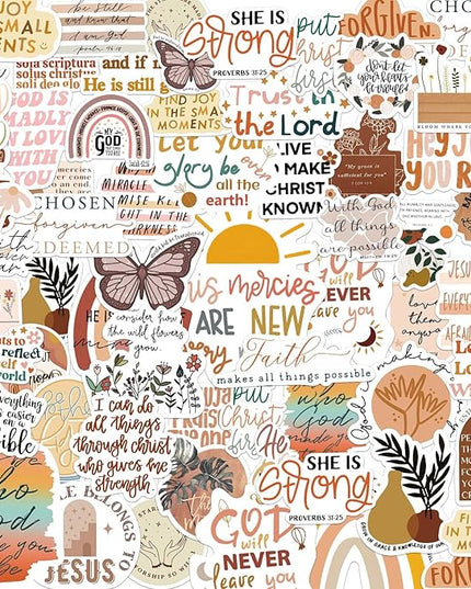 50PCS Bible Verse Stickers: Inspirational Christian Stickers for Women, Men, Teens - Perfect for Water Bottle, Laptop, Bible