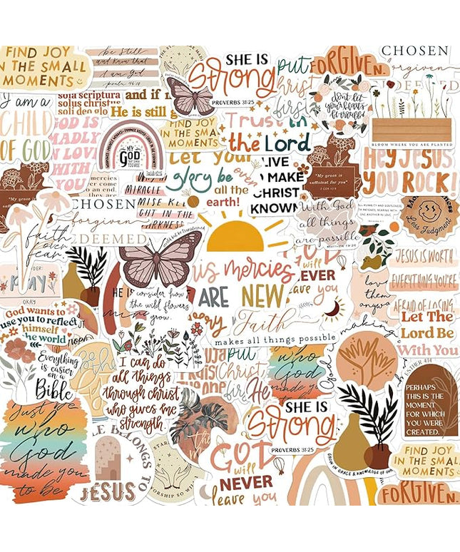 50PCS Bible Verse Stickers: Inspirational Christian Stickers for Women, Men, Teens - Perfect for Water Bottle, Laptop, Bible