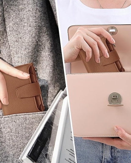 Airkit Small Wallet Women RFID Blocking Soft Leather Bifold Compact Card Holder Wallet for Women with Zipper Coin Pocket 4 ID Window