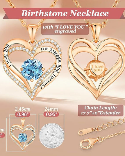 CDE Forever Love Heart Necklaces for Women, Wedding Anniversary, Birthday Mothers Day Christmas Day Gifts for Mom, Mother, Wife, friend, S925 Silver Jewelry with Birthstone Pendant