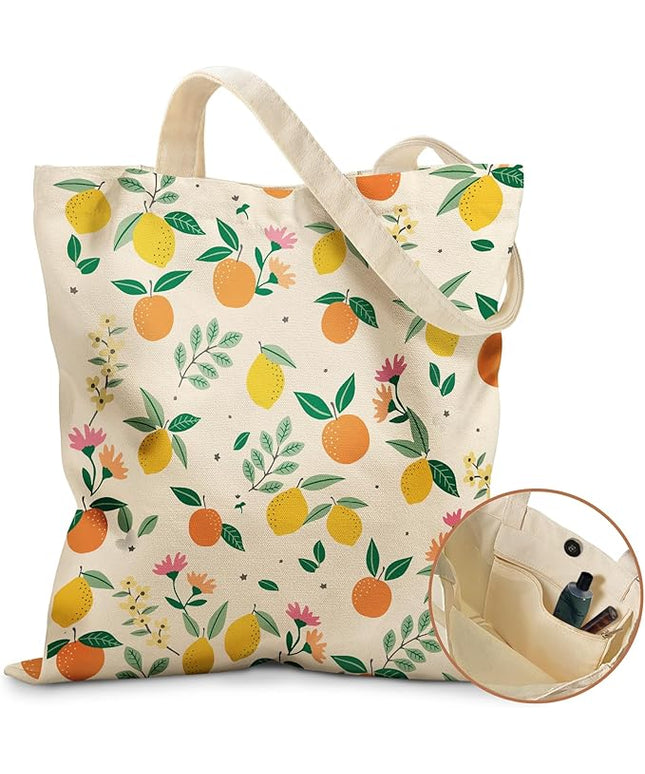 Aesthetic Tote Bag for Girls - with Magnetic Buckle and Zipper Inner Pocket for Women Lady Canvas Cotton Tote Bag