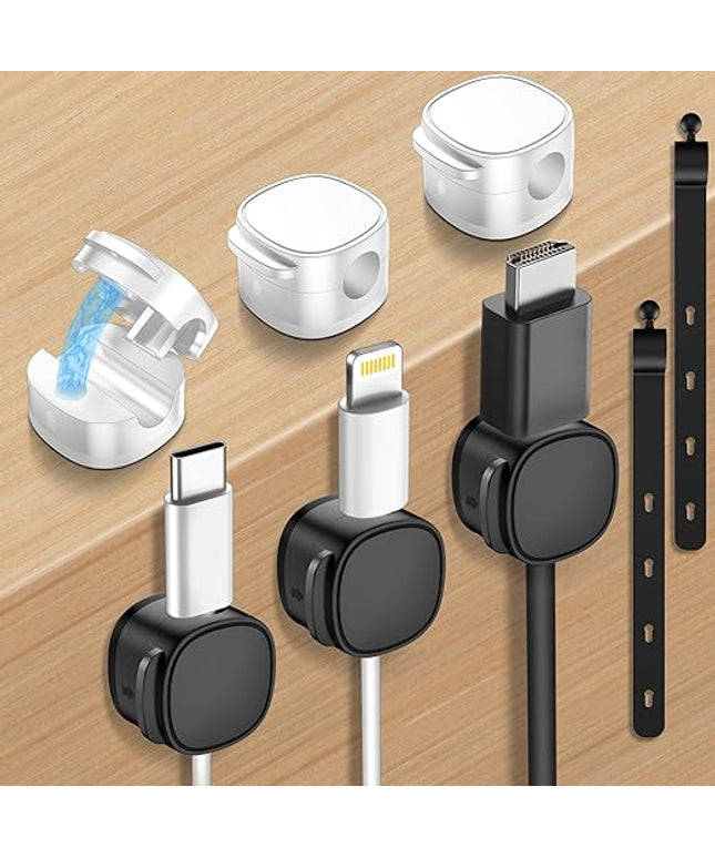 6 Pack,Magnetic Cable Clips & Silicon Cable Ties,[Cable Smooth Adjustable Under Desk Organizer],Cable Management,Cord Holder-Desk Stand Cable Organizer Holding,Adhesive for Home Cable Keeper