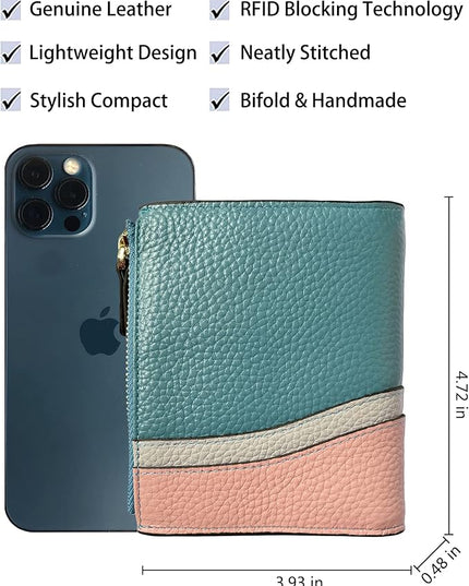 AINIMOER Women's RFID Blocking Leather Small Compact Bi-fold Zipper Pocket Wallet Card Case Purse with id Window