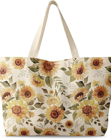 Large Tote Bag for Women - Canvas Tote Bag with Zipper Aesthetic Reusable Shoulder Bag for Gym, Travel, Work