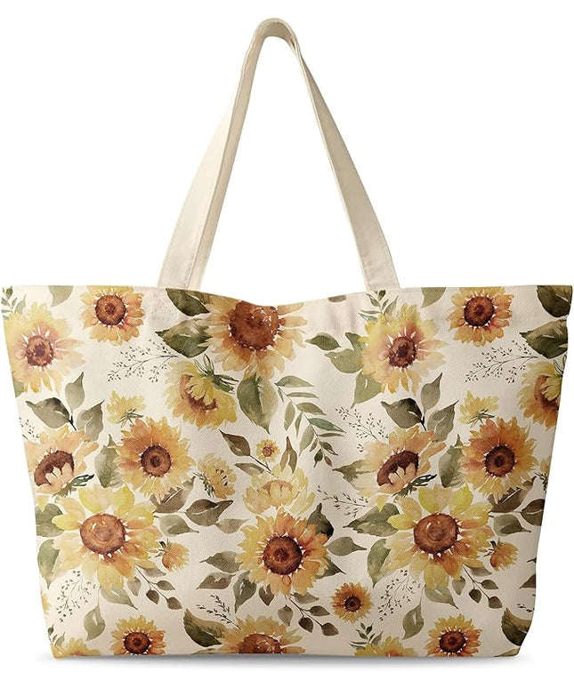 Large Tote Bag for Women - Canvas Tote Bag with Zipper Aesthetic Reusable Shoulder Bag for Gym, Travel, Work