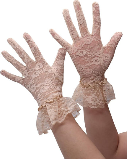 ATHX Women's Lace Floral Opera Tea Party Gloves 80s Wrist Length Bridal Wedding Prom Gloves Costume Accessories