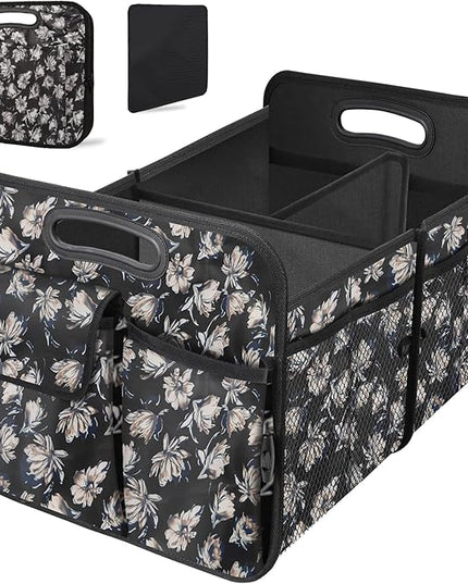 Trunk Organizer, Collapsible Trunk Organizers and Storage, Car Accessories for Women and Men, Multi-Compartment Trunk Storage Organizer for SUV, Car, Mini-Van - Floral