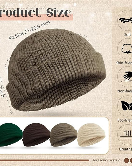 SATINIOR 4 Pieces Trawler Beanie Watch Hat Roll up Edge Skullcap Fisherman Beanie Unisex