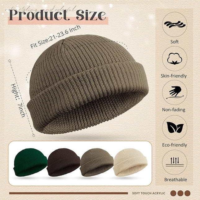 SATINIOR 4 Pieces Trawler Beanie Watch Hat Roll up Edge Skullcap Fisherman Beanie Unisex