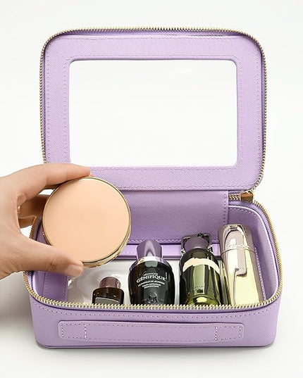 Aveniee Clear Makeup Bag Organizer, Travel Toiletry Bag Cosmetic Case for Women, Portable Make Up Skincare Pouch Car Organizer Bag with Zippers for Essentials,Lilac