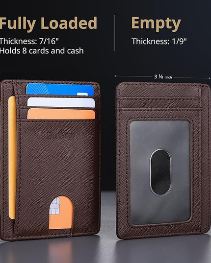 Buffway Slim Minimalist Front Pocket RFID Blocking Leather Wallets for Men and Women - Cross Coffee