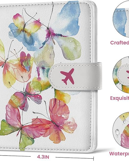 Passport Holder for Travel Essentials, RFID Blocking Leather Cover Wallet with Magnetic Closure, Aesthetic & Cute Passport Book Case for Women and Men - Butterfly