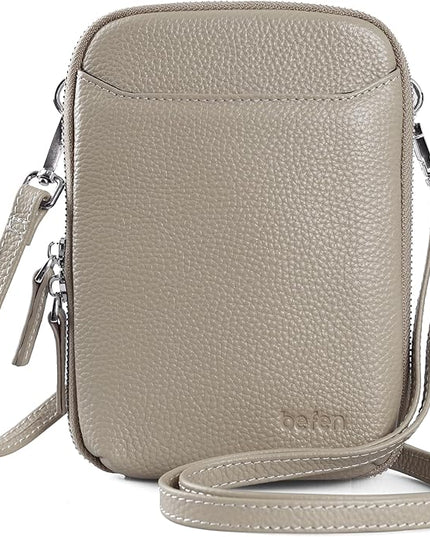 befen Genuine Leather Crossbody Cell Phone Purse for Women, Small Zip Around RFID Blocking Crossbody Wallet Bags