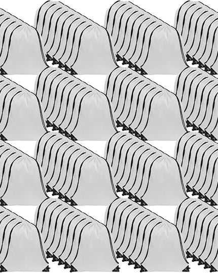 GoodtoU Drawstring Bags Bulk Nylon Backpack Draw String Back Bag Cinch Sack Drawstring Gym Bag Backpack for Sport, Traveling, Team (White, 128Pcs)