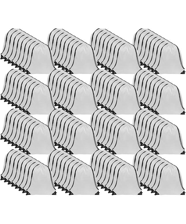 GoodtoU Drawstring Bags Bulk Nylon Backpack Draw String Back Bag Cinch Sack Drawstring Gym Bag Backpack for Sport, Traveling, Team (White, 128Pcs)