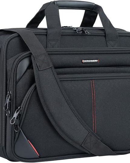 KROSER Laptop Bag 17.3 Inch Premium Laptop Briefcase, Expandable Water Repellent Laptop Shoulder Messenger Bag Durable Computer Case for Business/Travel/Men/Women (Black/Red)
