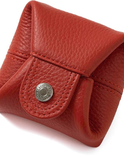 Cockatoo Genuine Leather Coin Pouch Change Holder, Mini Snap Pocket Wallet for Men Women (Aurora Red, Large)