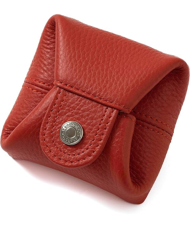 Cockatoo Genuine Leather Coin Pouch Change Holder, Mini Snap Pocket Wallet for Men Women (Aurora Red, Large)
