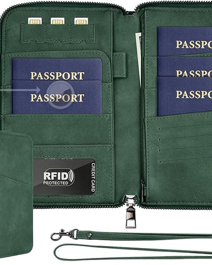 Family Passport Holder Wallet RFID Travel Document Organizer for Women Men, Portable Case Cover for Cards, Boarding Pass with Wrist & Neck Double Strap, Travel Christmas Gifts (Apricot, 1pack)
