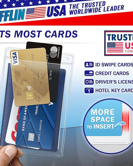 Mifflin-USA Passport & Card Holders (Clear, 4x6 Inches, 250 Pack), Extra Large ID Name Badge Holder, Zipperless Vertical Plastic Card Holders