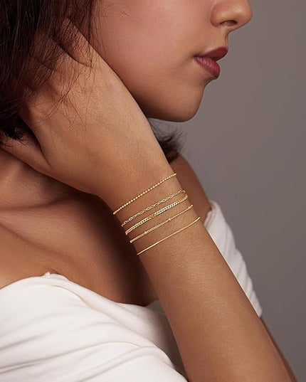 Gold Bracelets Set for Women Stack, Dainty Thick Bracelets Stack for Women Trendy, Simple Thin Gold Plated Cuff Stackable Bracelets With Beaded Cuban Paperclip Snake Rope Bangle Hand Chain Jewelry Gifts for Women Non Tainish
