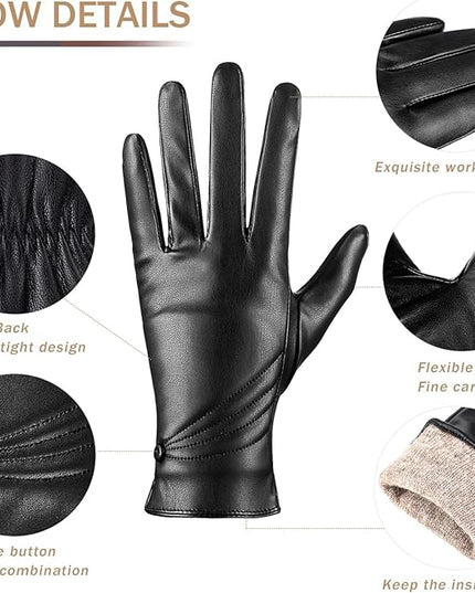 Winter Leather Gloves for Women, Warm Touchscreen Driving Texting Cashmere Lined Gloves…