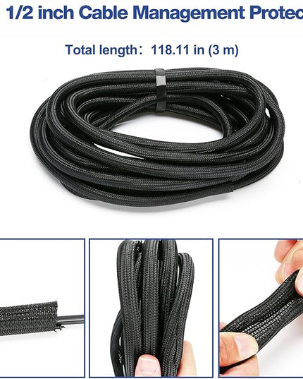 JOTO 1 Pack Cable Management Sleeve, 10 Feet Cord Organizer System with Zipper for TV Computer Office Home Entertainment, Flexible Cable Sleeve Wrap Cover Wire Hider System -Black