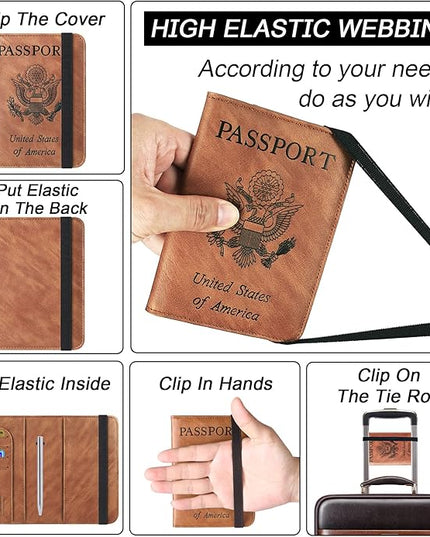 Passport Holder Cover Wallet Travel Essentials Leather Rfid Blocking Case Vacation Luggage Must Haves Travel Accessories for Men Women (116#Brown)