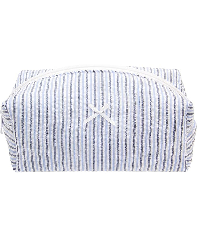 PAZIMIIK Cozy Makeup Bag Small Aesthetic Travel Zipper Cosmetic Pouch for Women Make Up Beauty Accessories Brushes, Stripe Blue Mix