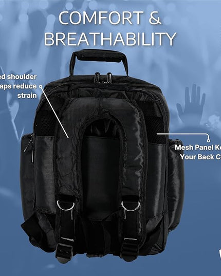 Rockville RVBACKPACK V2 Large DJ Laptop/Gear Travel Backpack, 9 Compartments, Padded Laptop & Headphone Storage, Trolley Sleeve, Lockable Zippers, Reinforced Stitching, Perfect for DJs & Musicians