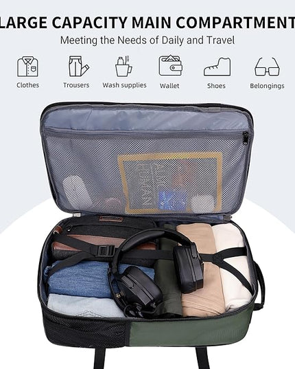 WITZMAN Carry On Travel Backpack for Men Large Convertible 45L Fit 17 Inch Laptop Backpack 3 in 1 Bag for Airline Approved(B688 Army Green)