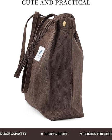 Corduroy Tote Bag Cute Tote Bags for Women Shoulder Bag with Inner Pocket for Work Beach Travel and Shopping Grocery